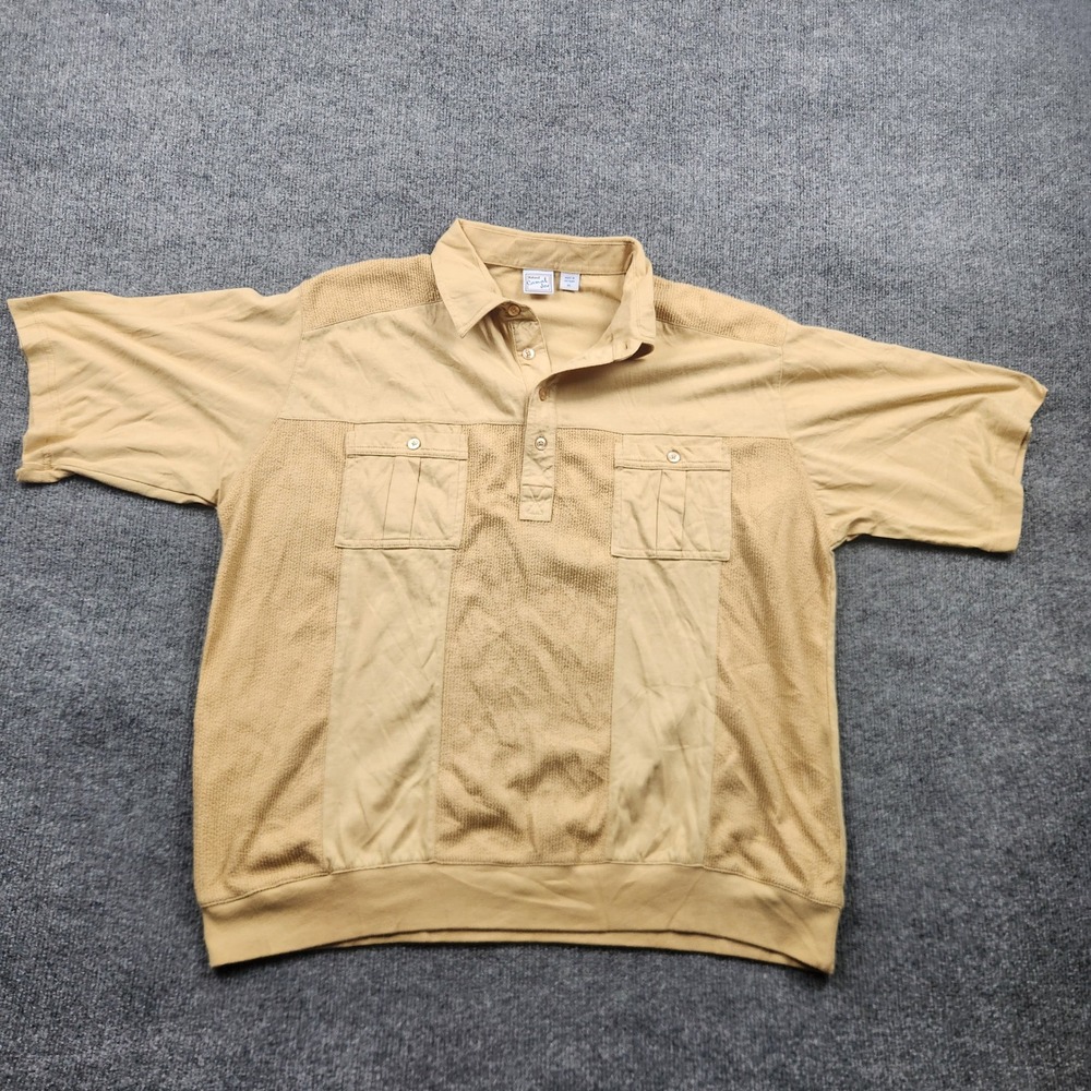 Haband Casual Joe Mens Polo Shirt XL Tan Short Sleeve Textured Panel Banded Hem